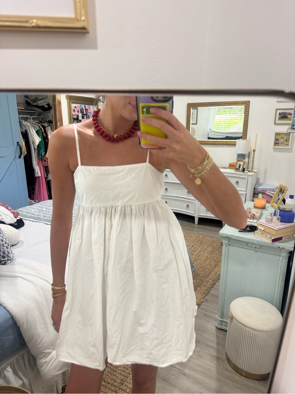 White Spaghetti-Strap Babydoll Mini Dress